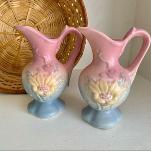 Vintage Hull pottery magnolia mini pitchers from 1940s